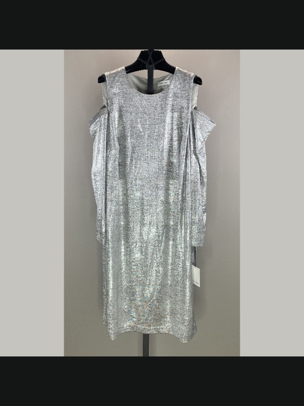 NEW Calvin Klein Dress Womens 18 silver cold shoulder sheath cocktail